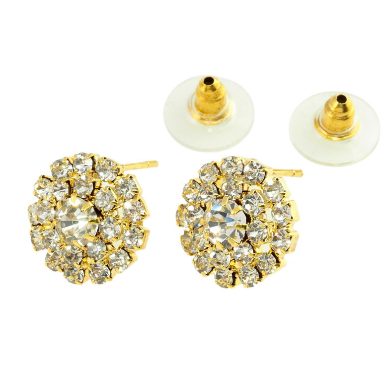 Сережки пусети Кола зі стразами ø 14мм фото №1