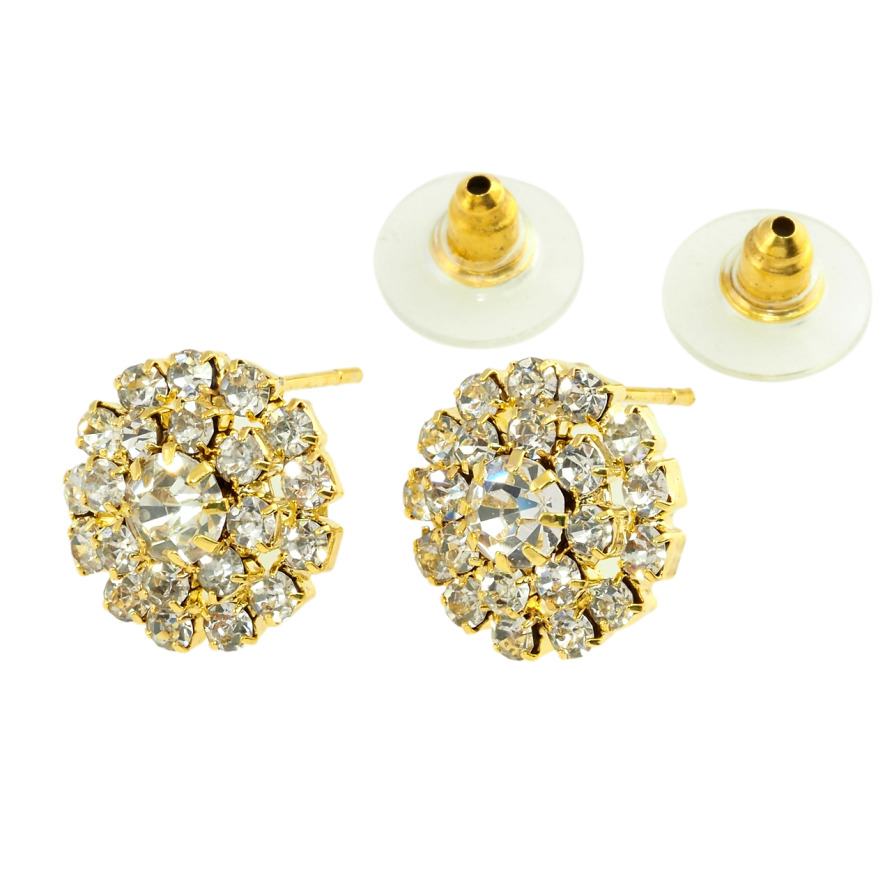 Серьги пусеты Круги со стразами ø 14мм фото №1