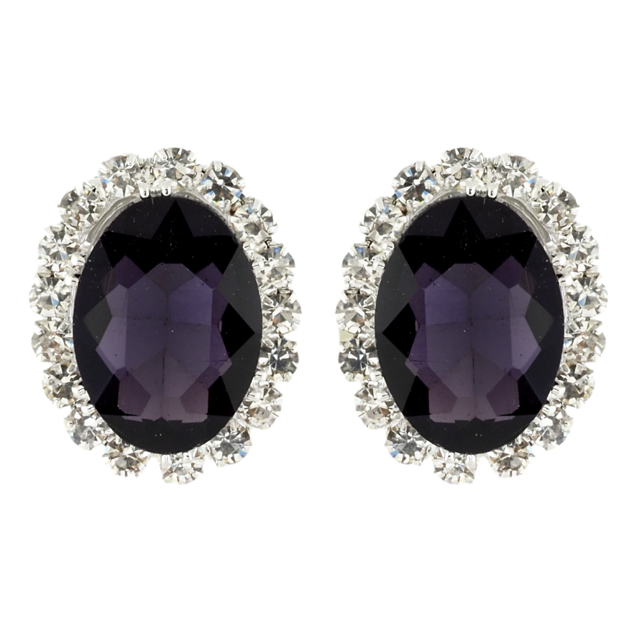 Сережки пусети Бузкові кристали в обрамленні страз фото №1