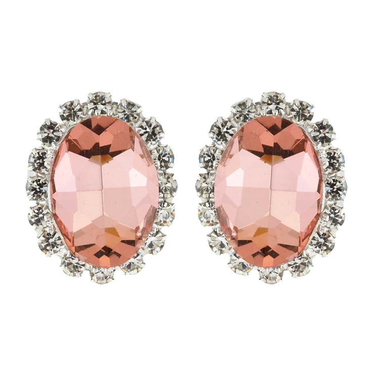 Сережки пусети Рожеві кристали в обрамленні страз фото №7