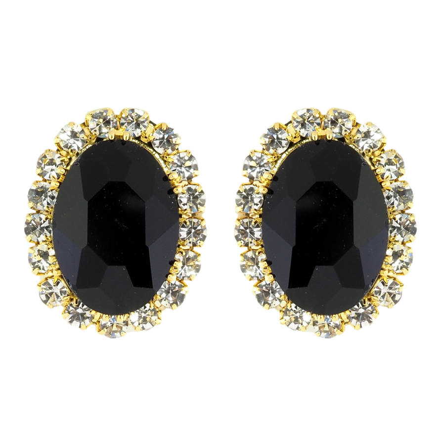 Сережки пусети Чорні кристали в обрамленні страз фото №1