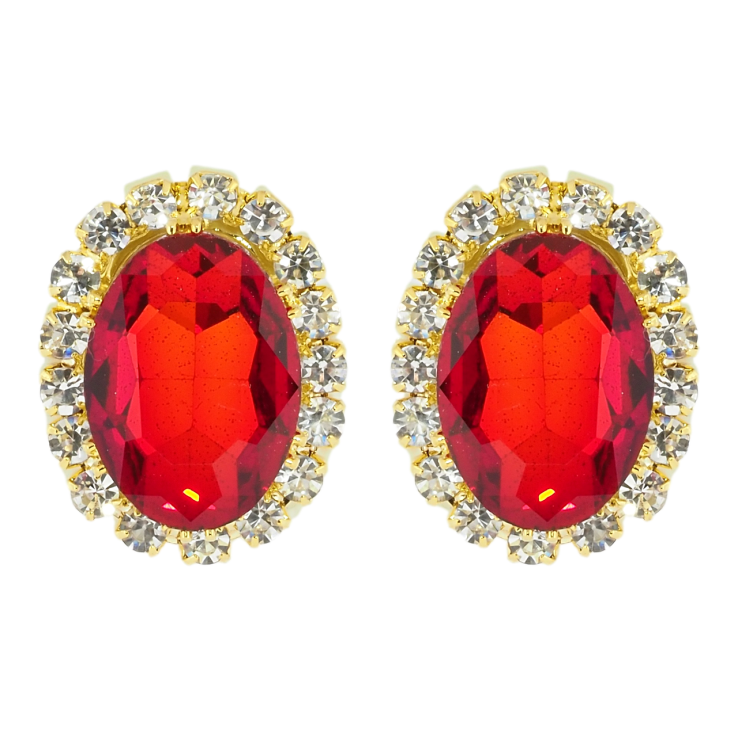 Сережки пусети Червоні кристали в обрамленні страз фото №4