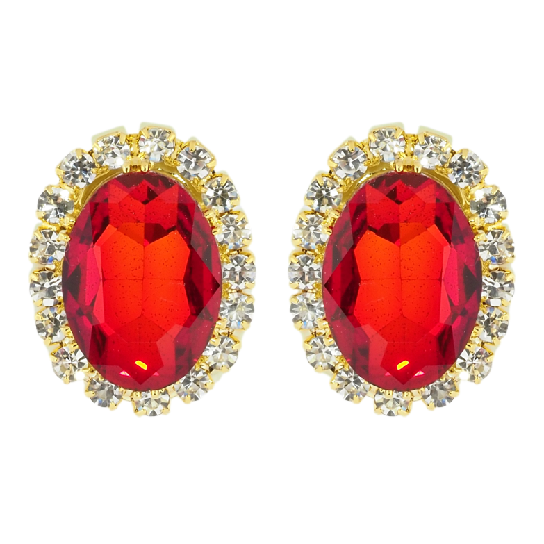 Сережки пусети Червоні кристали в обрамленні страз фото №1