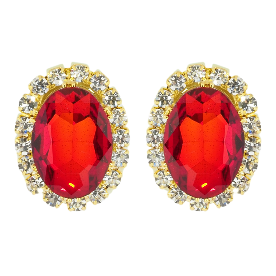 Сережки пусети Червоні кристали в обрамленні страз фото №1