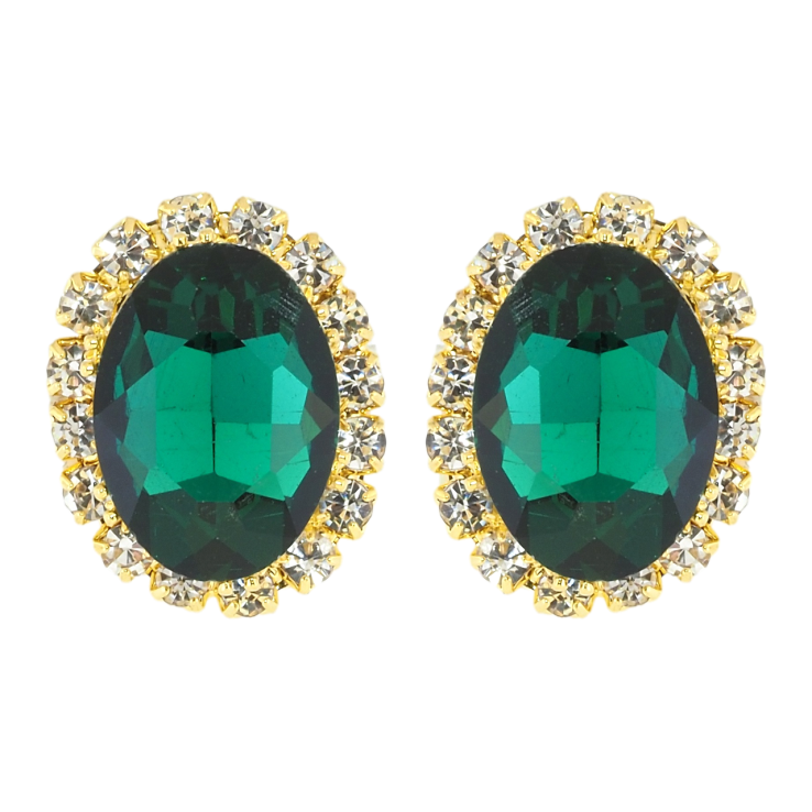 Сережки пусети Зелені кристали в обрамленні страз фото №23