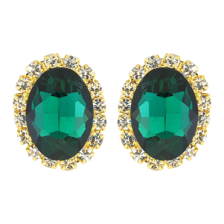 Сережки пусети Зелені кристали в обрамленні страз фото №1 Сережки пусети Зелені кристали в обрамленні страз фото №1