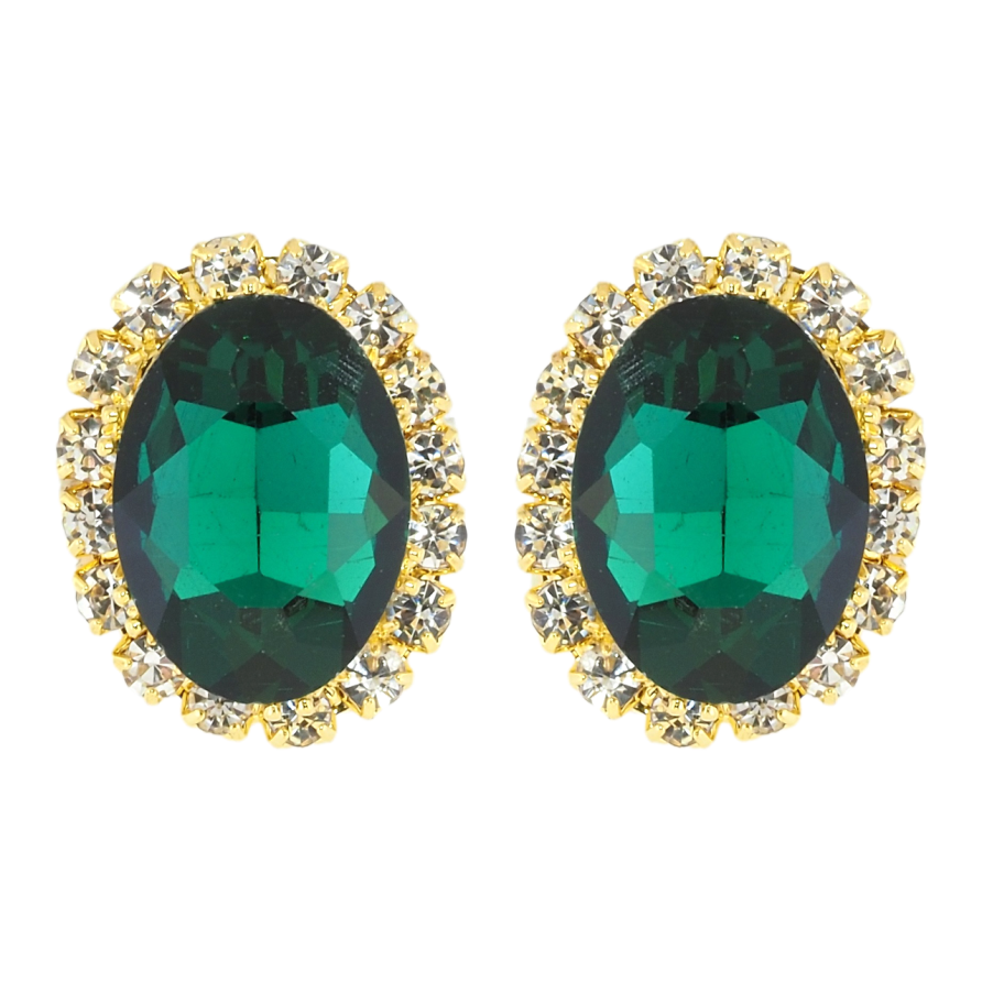 Сережки пусети Зелені кристали в обрамленні страз фото №1 Сережки пусети Зелені кристали в обрамленні страз фото №1