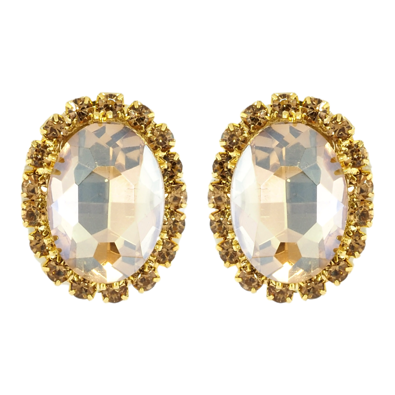 Серьги пусеты Кристаллы в обрамлении песочных страз фото №1