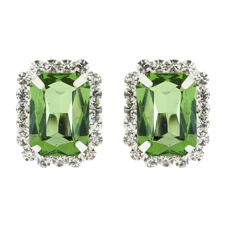 Сережки пусети Зелені кристали в обрамленні страз 24х19мм фото №13