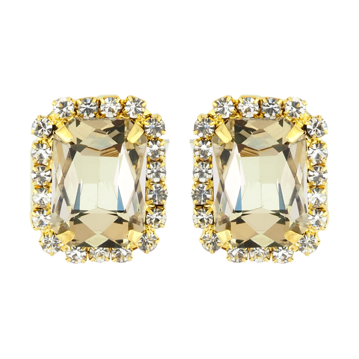 Сережки пусети Золотисті кристали в обрамленні страз 24х19мм фото №7 Сережки пусети Золотисті кристали в обрамленні страз 24х19мм фото №7