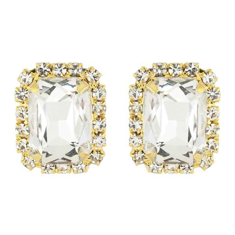 Серьги пусеты Кристаллы в обрамлении страз 24х19мм фото №2