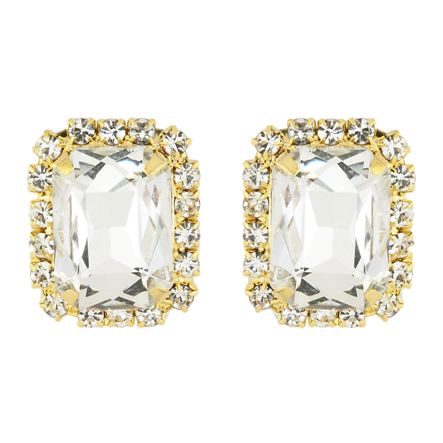 Сережки пусети Кристали в обрамленні страз 24х19мм фото №1