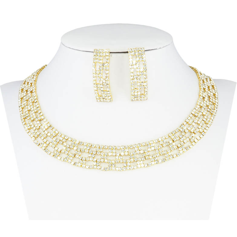 Набір Кольє Сережки Інкрустація стразами довжина кольє 35-51см х 15мм фото №1 Набір Кольє Сережки Інкрустація стразами довжина кольє 35-51см х 15мм фото №1