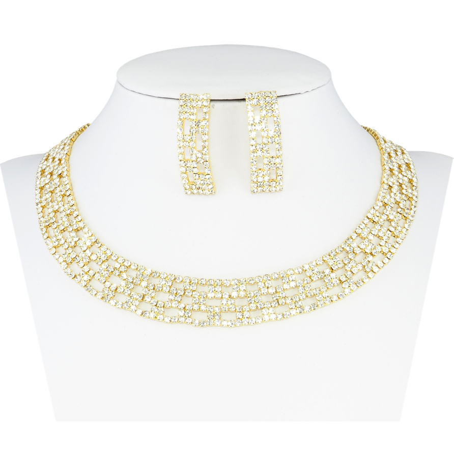 Набір Кольє Сережки Інкрустація стразами довжина кольє 35-51см х 15мм фото №1 Набір Кольє Сережки Інкрустація стразами довжина кольє 35-51см х 15мм фото №1