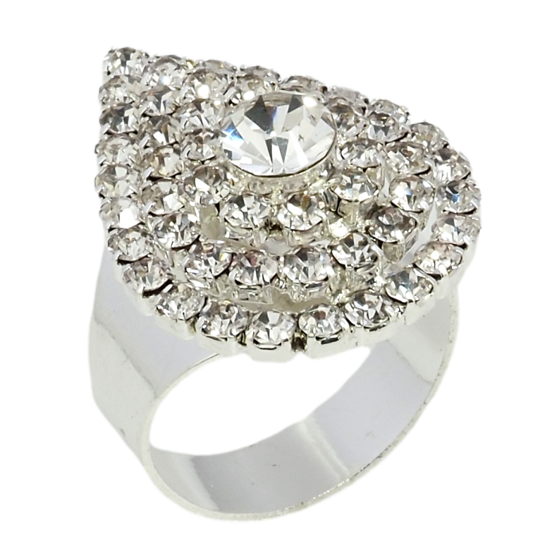 Каблучка Велика крапля зі стразами вільний розмір фото №1 Каблучка Велика крапля зі стразами вільний розмір фото №1