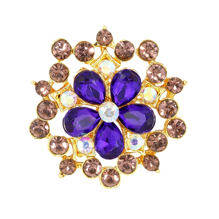 Брошь Цветок с фиолетово-бордовыми стразами фото №10