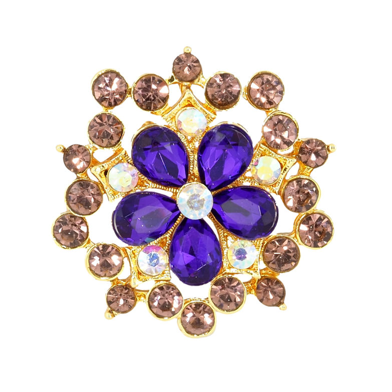 Брошь Цветок с фиолетово-бордовыми стразами фото №1