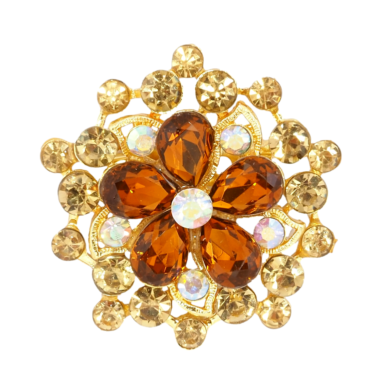 Брошка Квітка з коричневими стразами фото №1