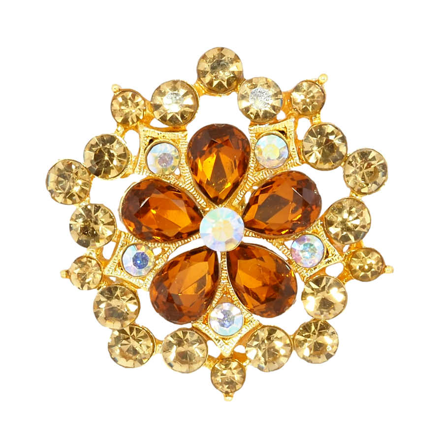 Брошка Квітка з коричневими стразами фото №1