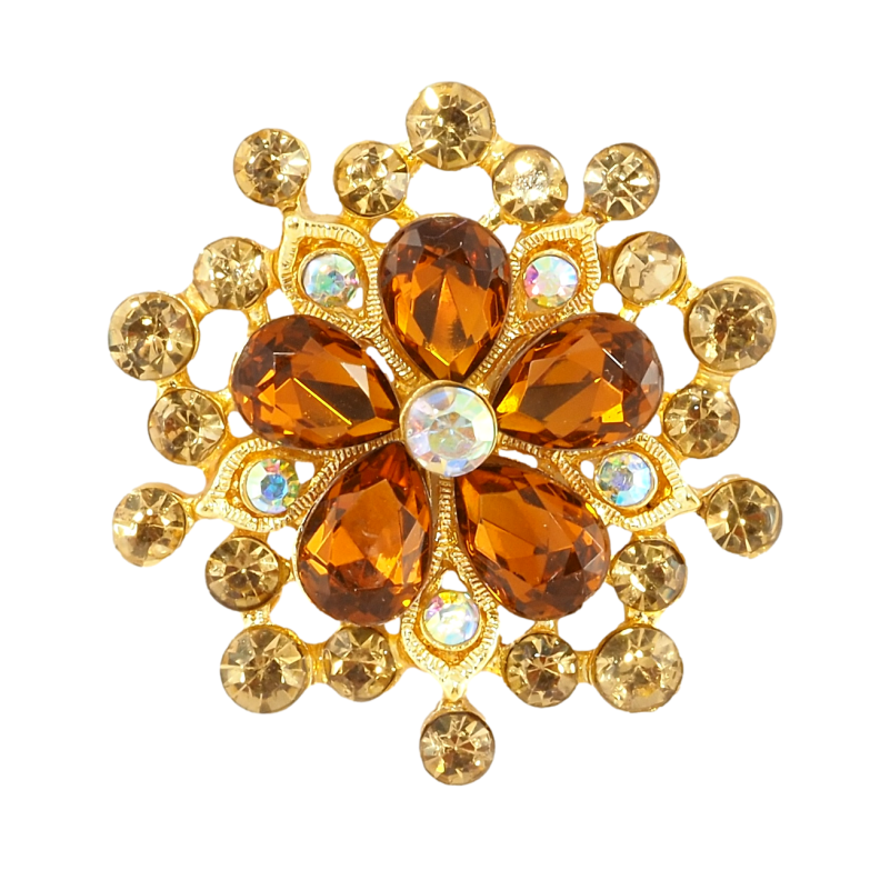 Брошь Цветок с коричневыми стразами фото №2