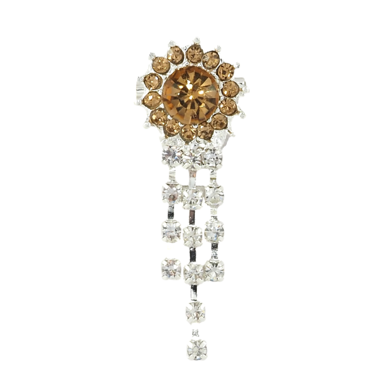 Брошь Коричневый цветок с стразами и подвесками фото №3