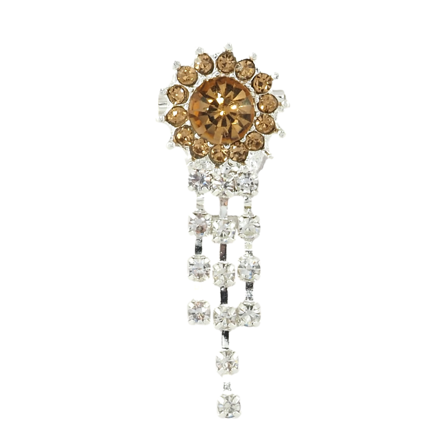 Брошка Коричнева квітка зі стразами та підвісками фото №1