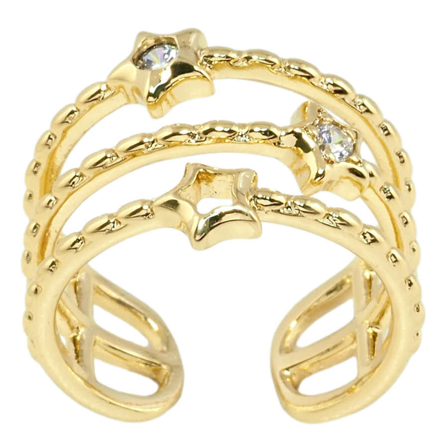 Каблучка Xuping QQMМ Позолота 14K Потрійна дужка із зірками фото №1 Каблучка Xuping QQMМ Позолота 14K Потрійна дужка із зірками фото №1