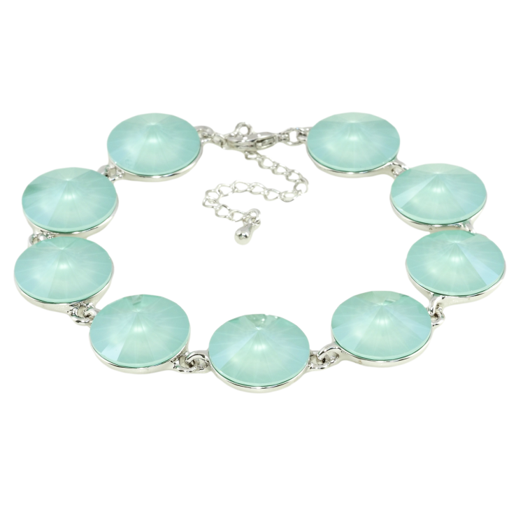 Браслет Xuping цвет Родий с кристаллами Swarovski Кристаллы Риволи Цвет Chrysolite Opal размер 18-23см х фото №23