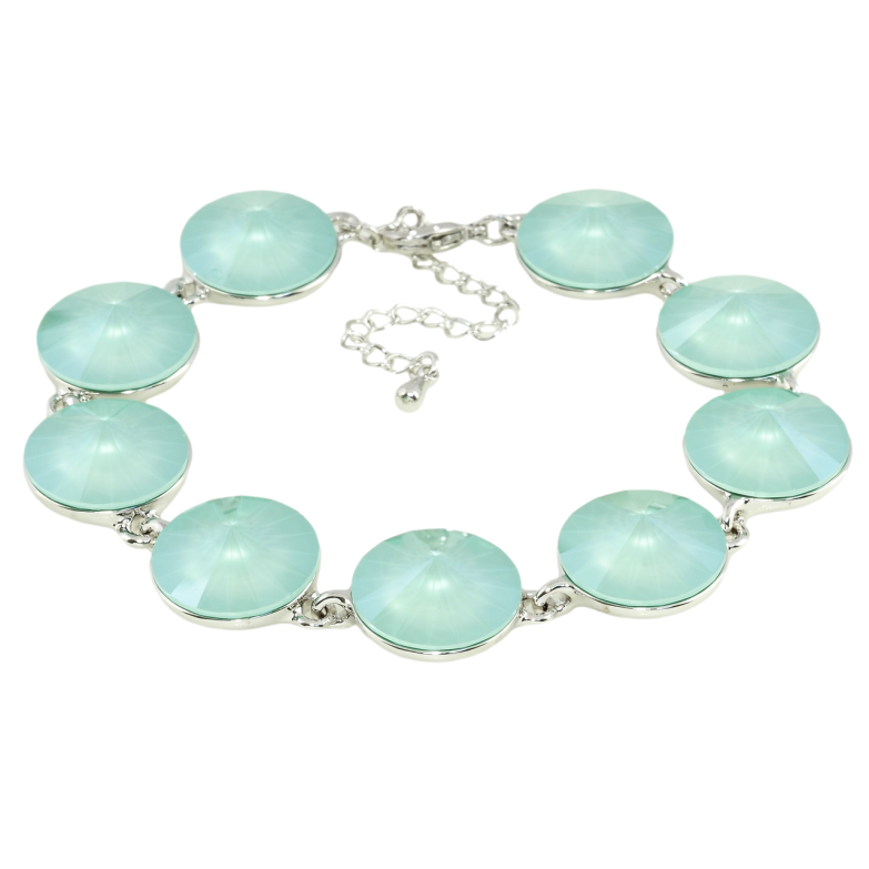 Браслет Xuping цвет Родий с кристаллами Swarovski Кристаллы Риволи Цвет Chrysolite Opal размер 18-23см х фото №1