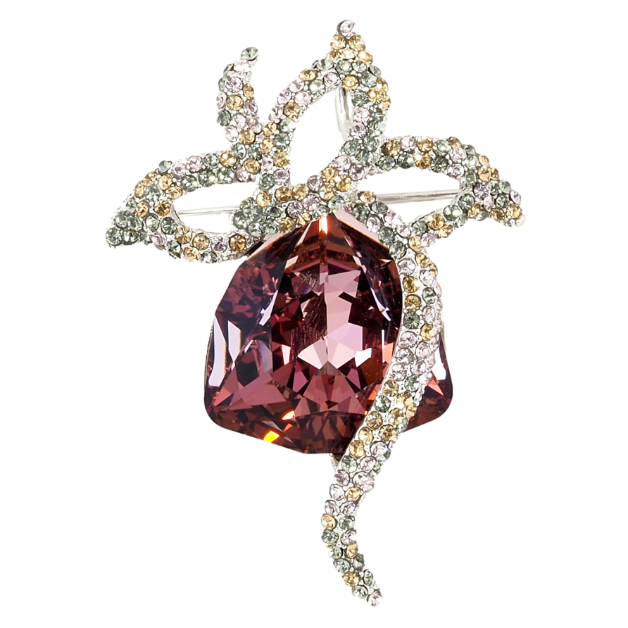 Брошка Xuping колір Родій з кристалами Swarovski Флористичний Візерунок Кристал Огранювання Трильйон можна носити як фото №1