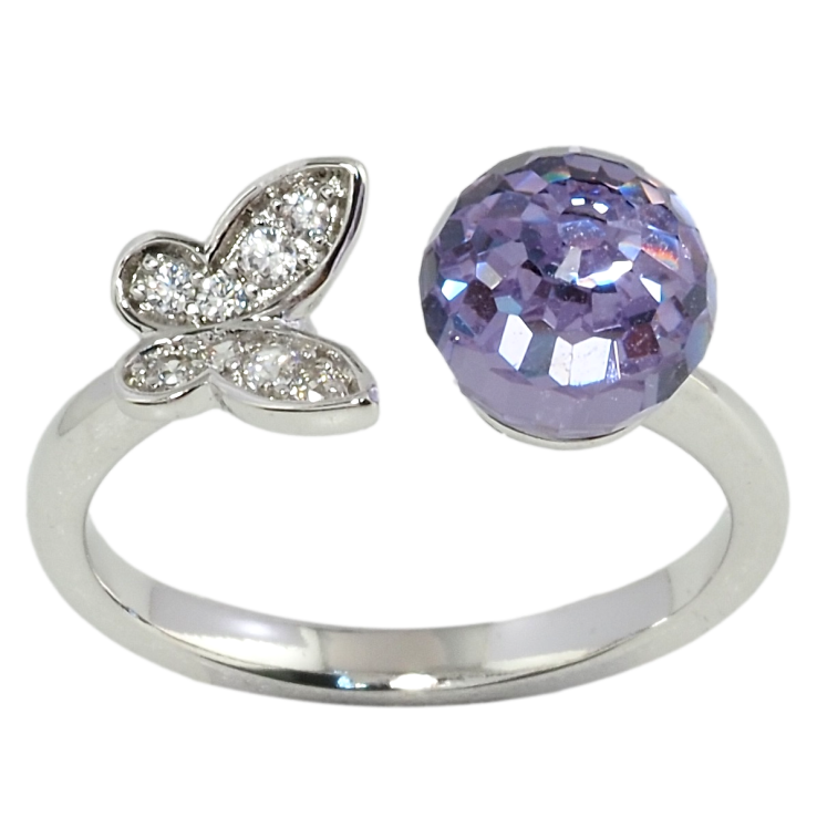 Кольцо Xuping цвет Родий с кристаллами Swarovski Бабочка с кристаллом шар цвет Tanzanite фото №16