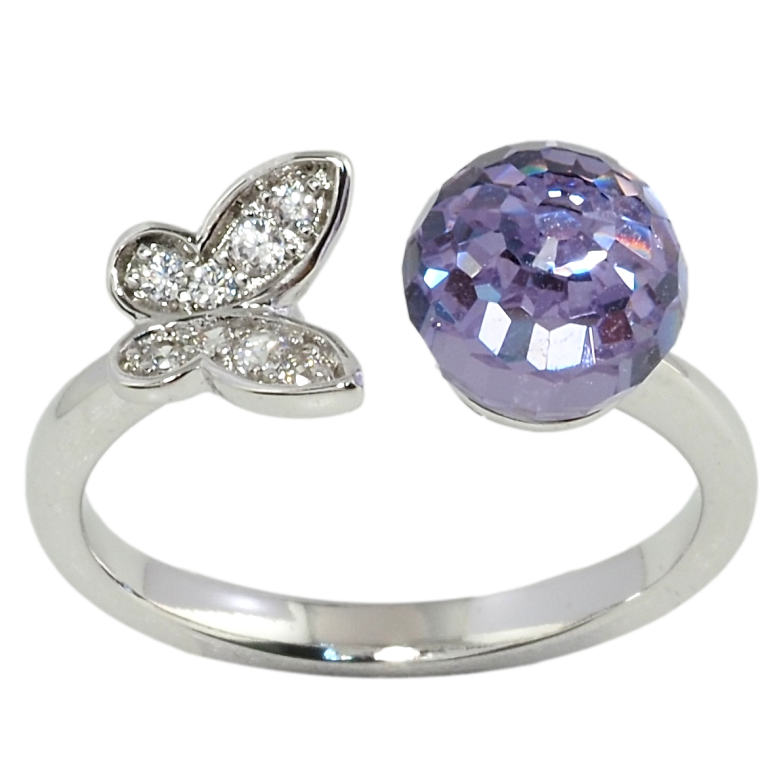 Кольцо Xuping цвет Родий с кристаллами Swarovski Бабочка с кристаллом шар цвет Tanzanite фото №3