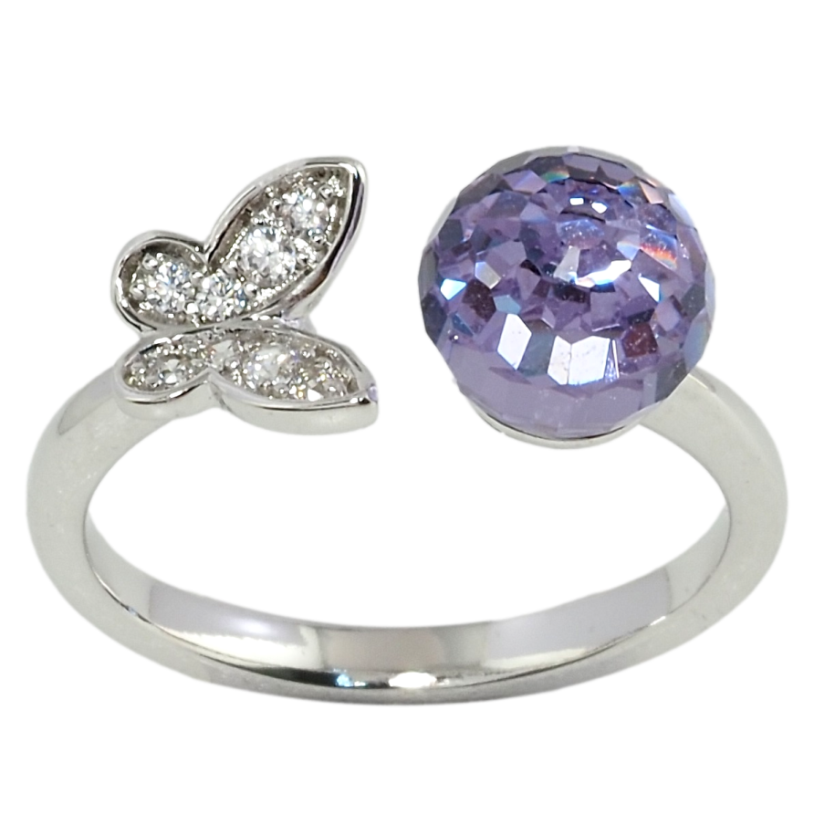 Кольцо Xuping цвет Родий с кристаллами Swarovski Бабочка с кристаллом шар цвет Tanzanite фото №1