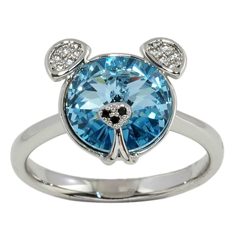 Каблучка Xuping колір Родій із кристалами Swarovski Ведмедик кристал Aquamarine фото №1