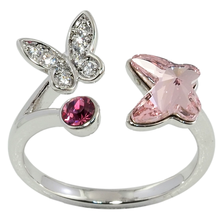 Каблучка Xuping колір Родій з кристалами Swarovski Метелики з кристалом Rose та Fuchsiaр.17-18 вільний розмір фото №6