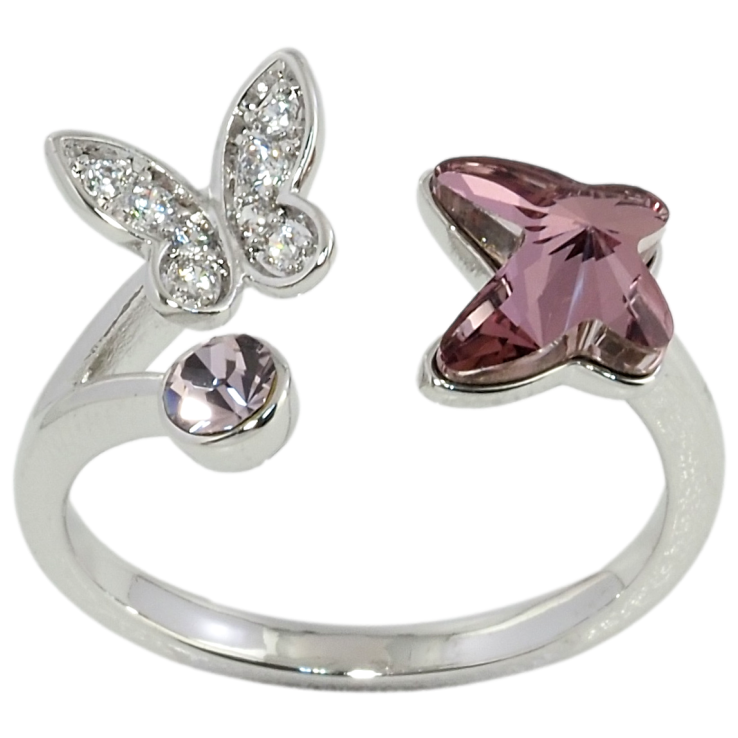 Каблучка Xuping колір Родій з кристалами Swarovski Метелики з кристалом Antique Pink фото №6