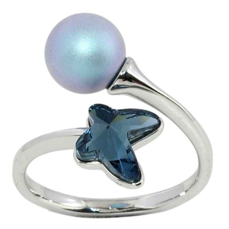 Каблучка Xuping колір Родій з кристалами Swarovski Матова перлина з кристальним метеликом фото №7