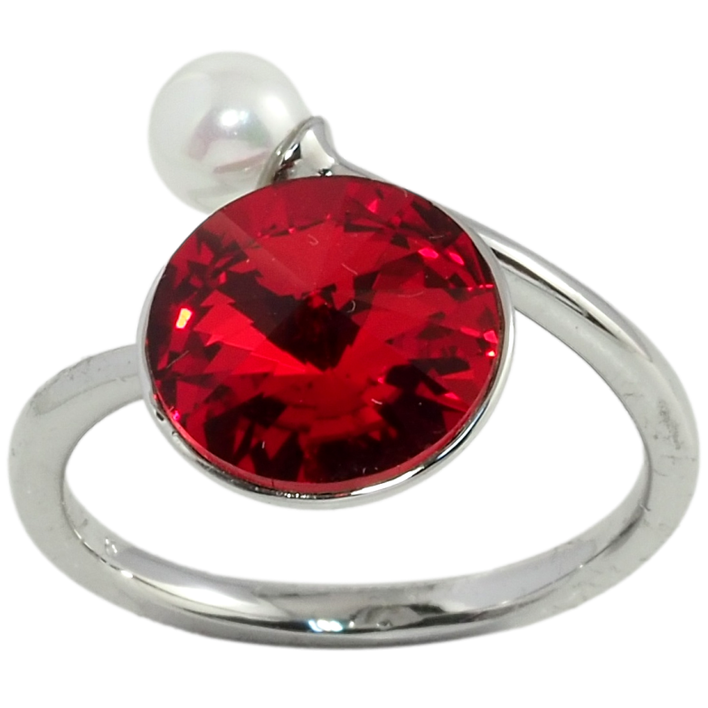 Каблучка Xuping колір Родій з кр-ми Swarovski Кристал Light Siam з перлиною, ø 5мм и 11мм фото №1