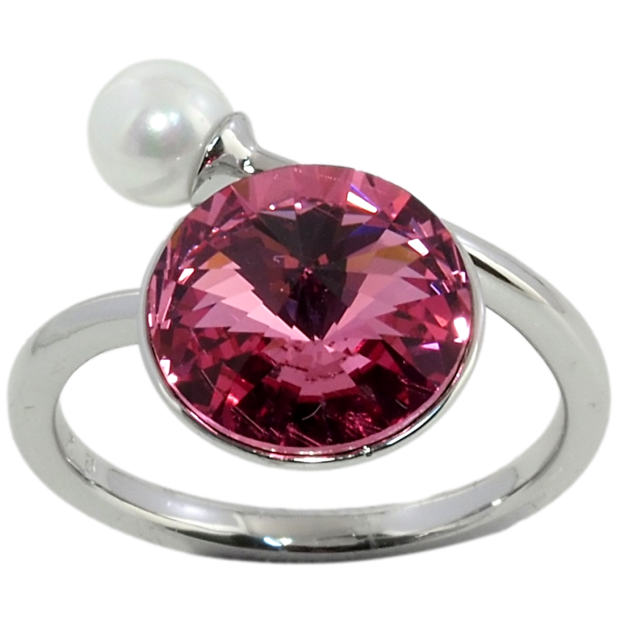 Каблучка Xuping колір Родій з кр-ми Swarovski Кристал Rose з перлиною, ø 5мм и 11мм фото №1