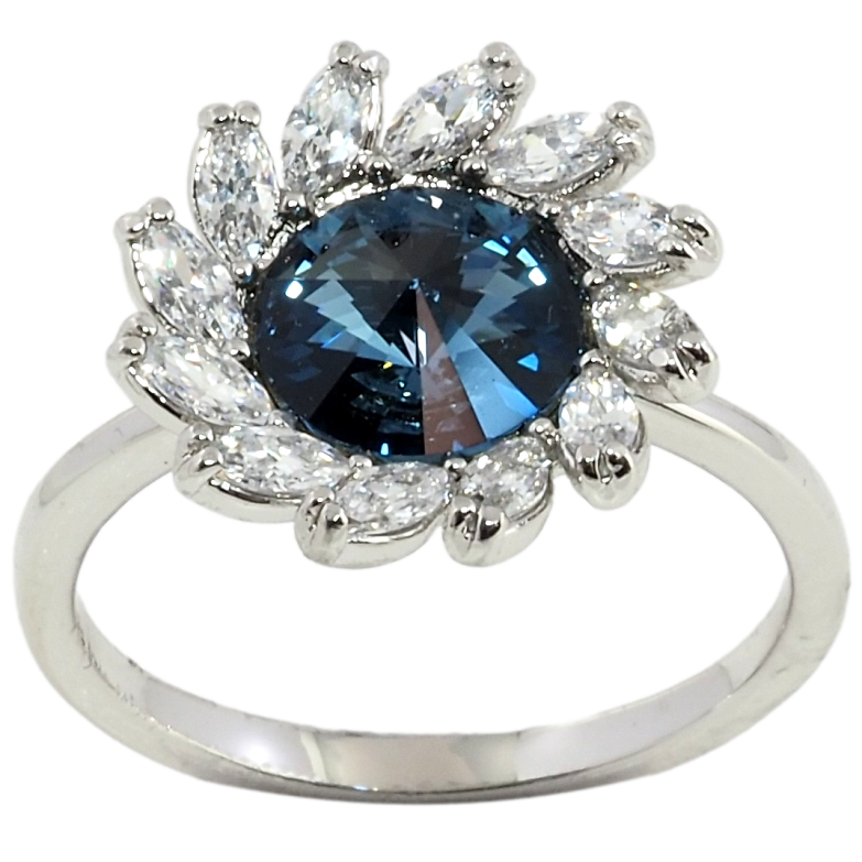 Каблучка Xuping колір Родій з кр-ми Swarovski Квітка з кристалом Montana фото №13