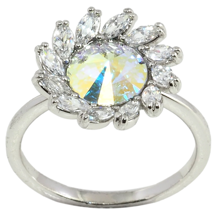 Каблучка Xuping колір Родій з кр-ми Swarovski Квітка з кристалом АВ фото №1