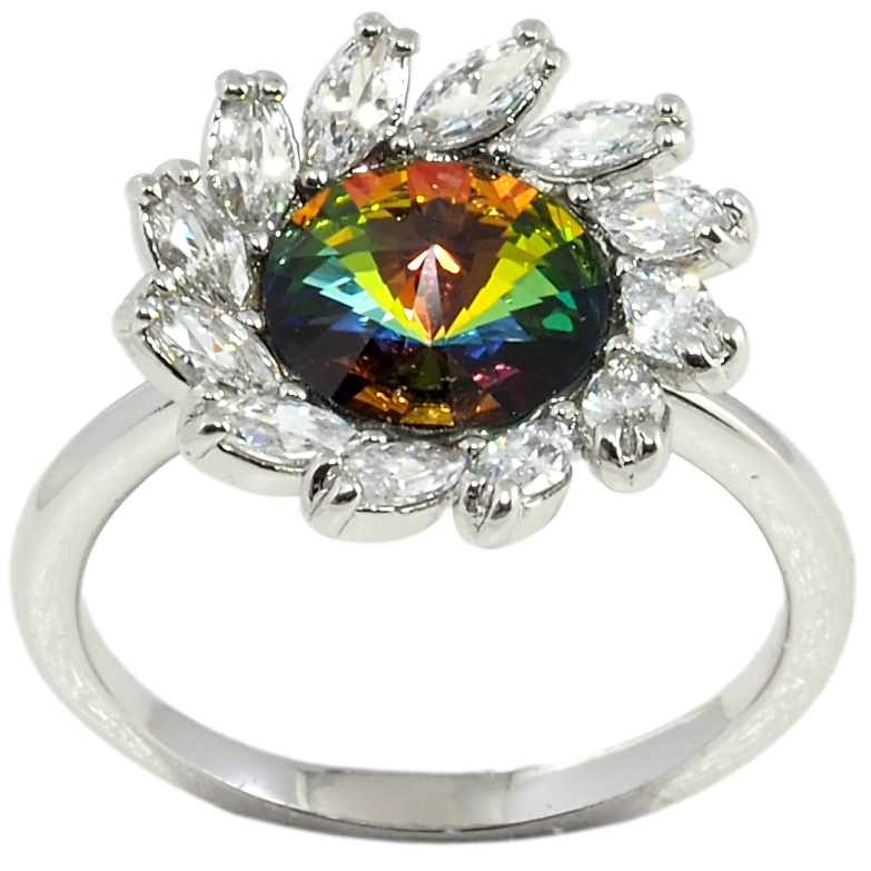 Каблучка Xuping колір Родій з кр-ми Swarovski Квітка з кристалом Vitrail Medium фото №4