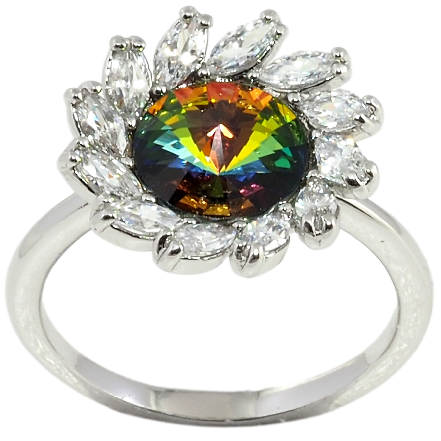 Каблучка Xuping колір Родій з кр-ми Swarovski Квітка з кристалом Vitrail Medium фото №1