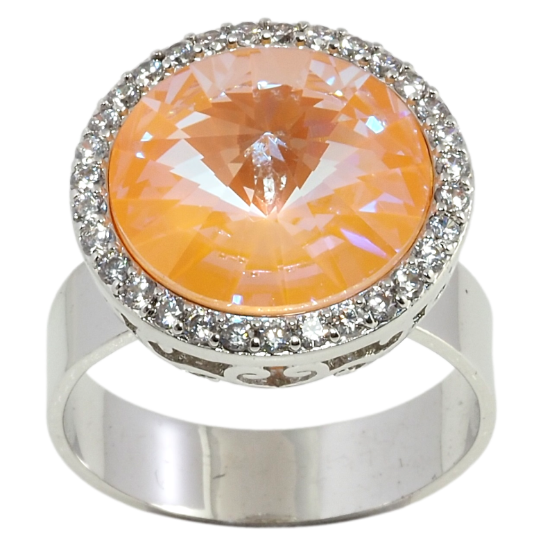 Кольцо Xuping цвет Родий с кр-ми Swarovski Кристалл Peach Delite в обрамлении ø 18мм фото №1