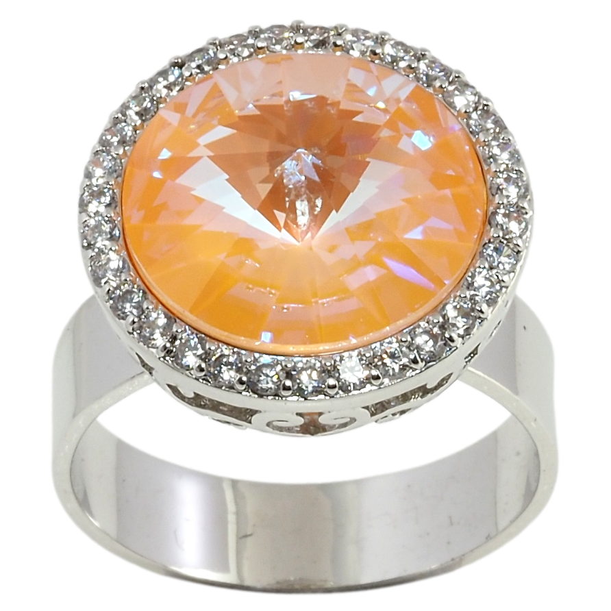 Каблучка Xuping колір Родій з кр-ми Swarovski Кристал Peach Delite в обрамленні ø 18мм фото №1