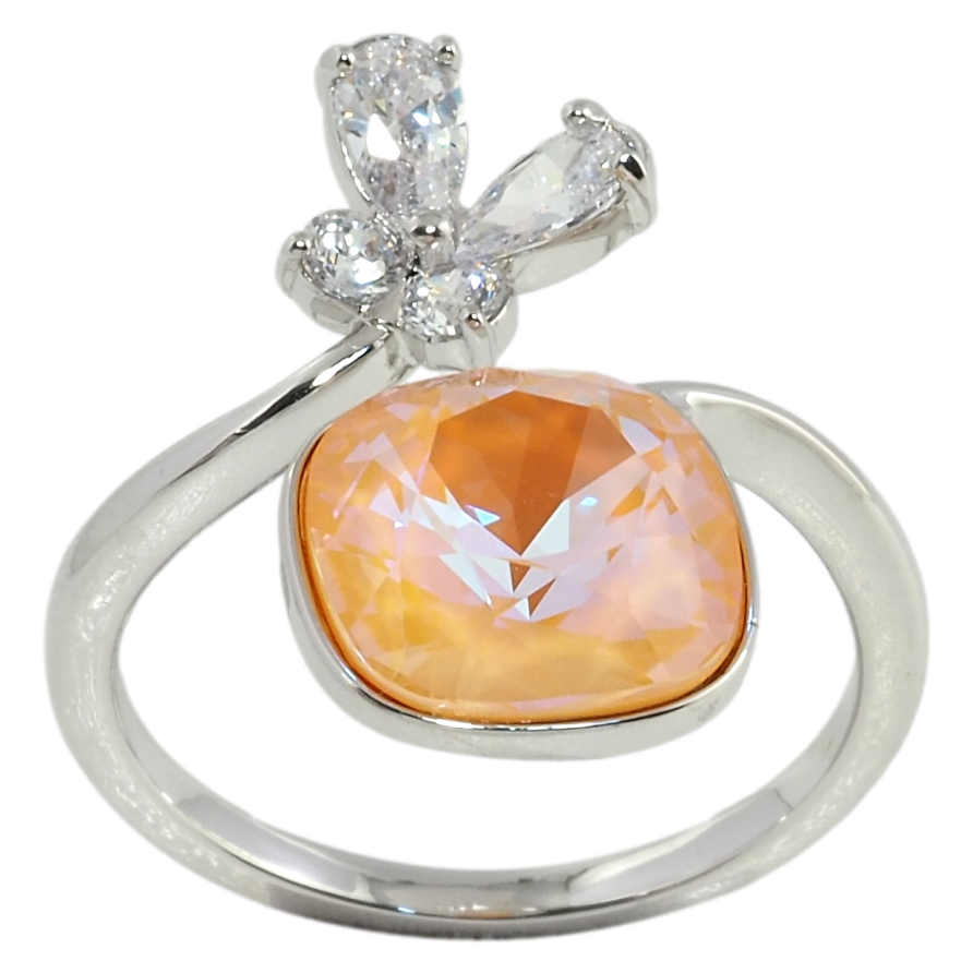 Кольцо Xuping цвет Родий с кр-ми Swarovski Кристалл Peach Delite с бабочкой фото №1