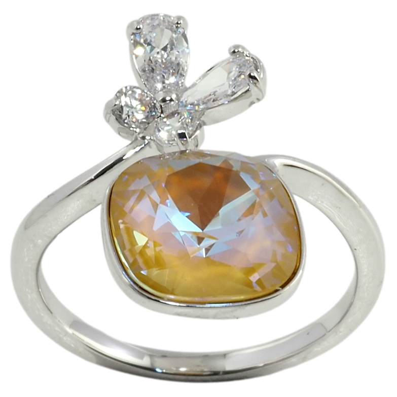 Каблучка Xuping колір Родій з кр-ми Swarovski Кристал Peach Delite з метеликом фото №1