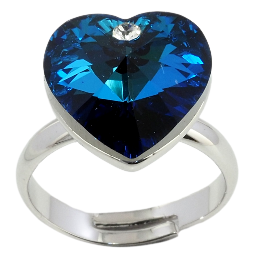 Кольцо Xuping цвет Родий с кр-ми Swarovski Кристальное сердце Capri Blue фото №1