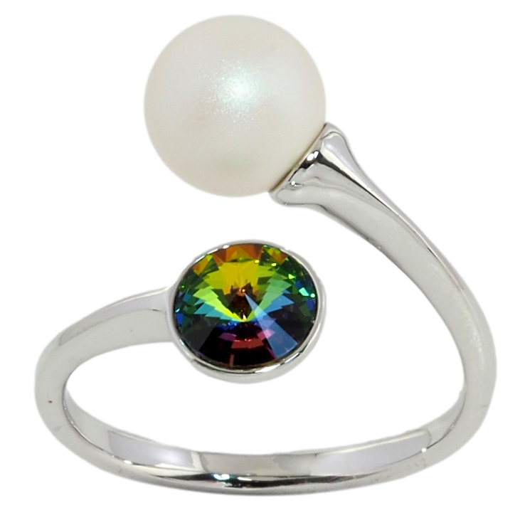 Кольцо Xuping цвет Родий с кр-ми Swarovski Кристалл Vitrail Medium с матовой жемчужиной фото №6