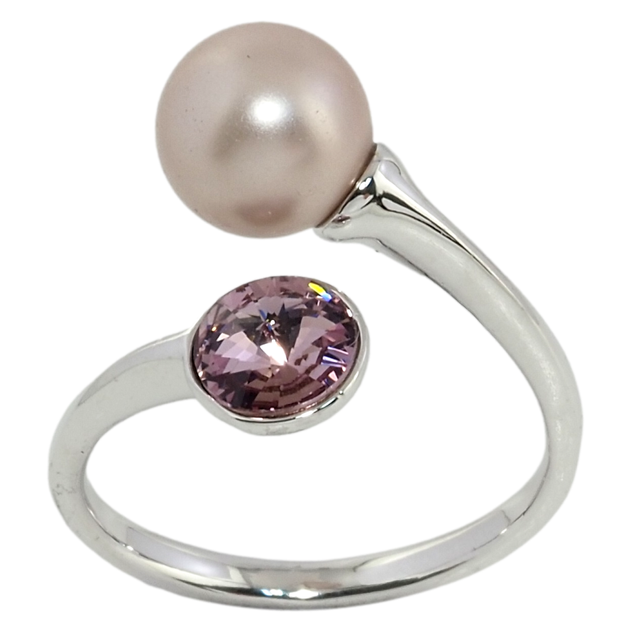 Каблучка Xuping колір Родій з кр-ми Swarovski Кристал Amethyst з перлиною фото №1